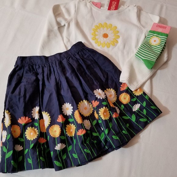Gymboree Daisy Days Vintage size 7 Sweater NWT, size 8 Skirt EUC or NWOT, socks